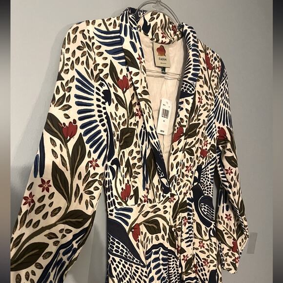 FARM Rio Blue Macaw Flight Deep V Boho Artsy Maxi Dress Size XS NWT - Picture 3 of 7